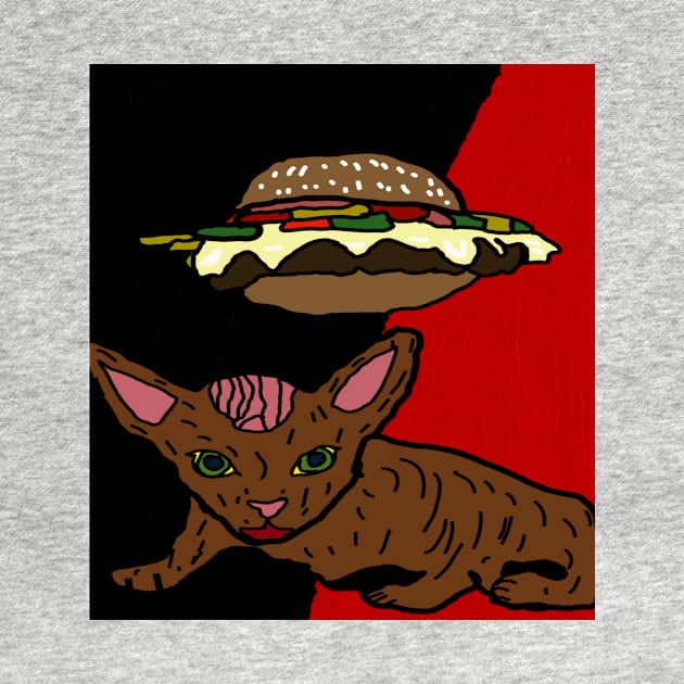 floating cheeseburger with cat by Catbrat